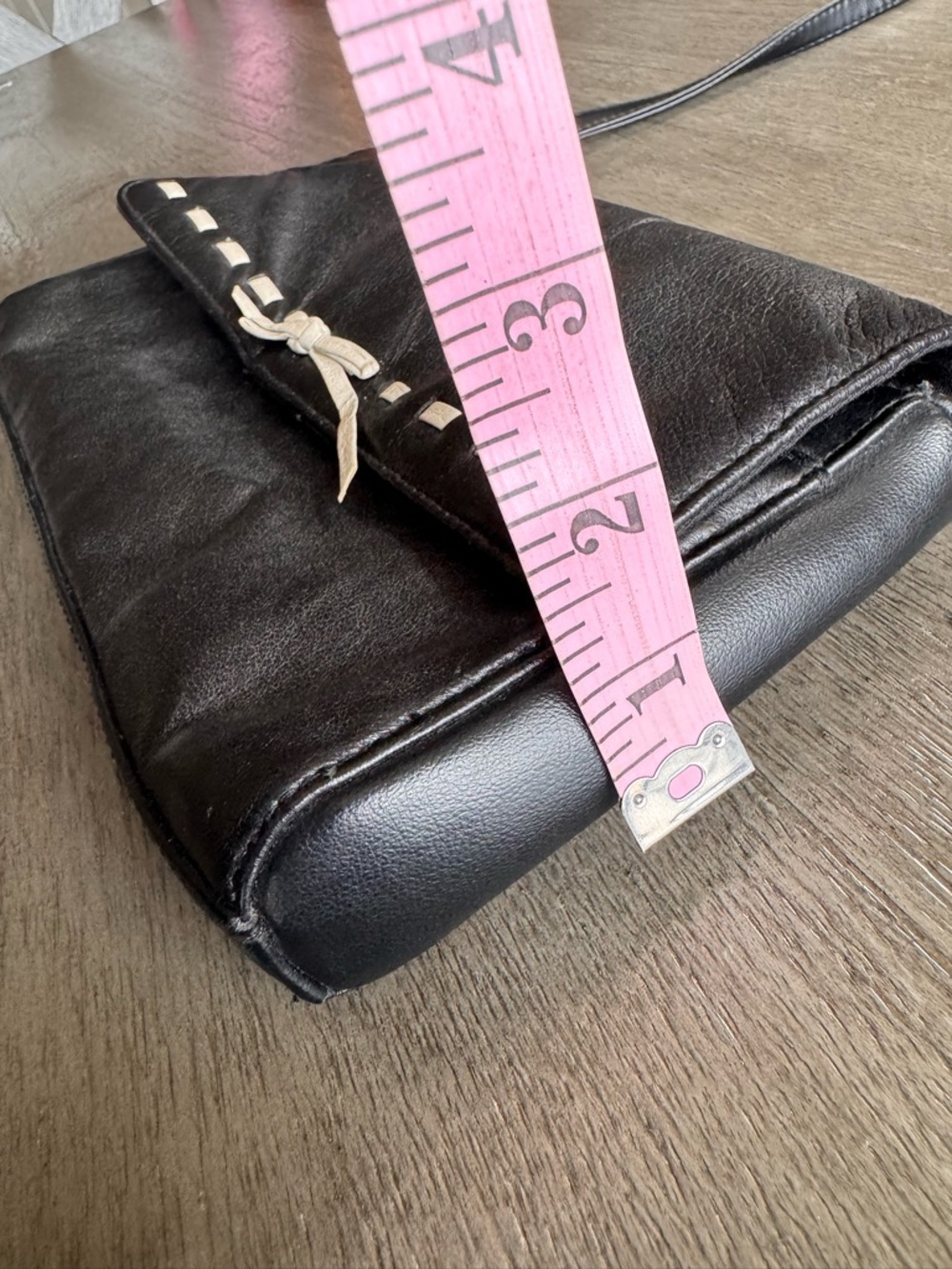 Vintage Leather Contrast Stitching Bow Colette Purse Bag Black White - Picture 11 of 12